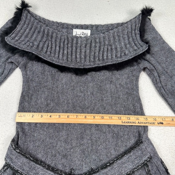 Joseph Ribkoff Alpaca Wool Blend Sweater Sz 10 Off-Shoulder Gray Black Belted - Picture 7 of 12